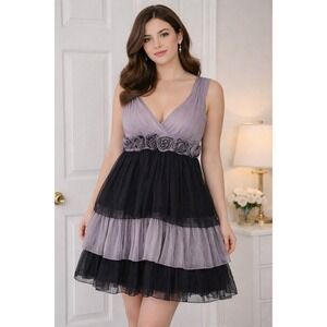 Pretty‎ Angel Tiered Mini Dress Flower Embellishment Size Large  NEW Tulle Flowy
